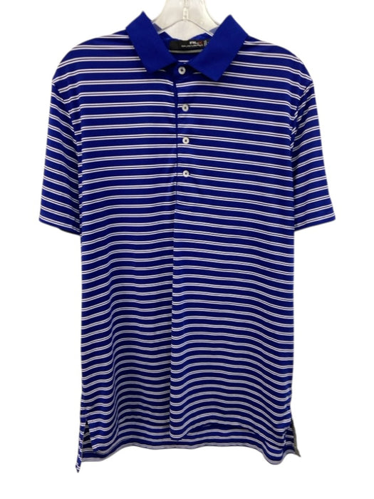 RLX Size L Blue & White Synthetic Striped Polo Athleisure Men's Short Sleeve Blue & White / L