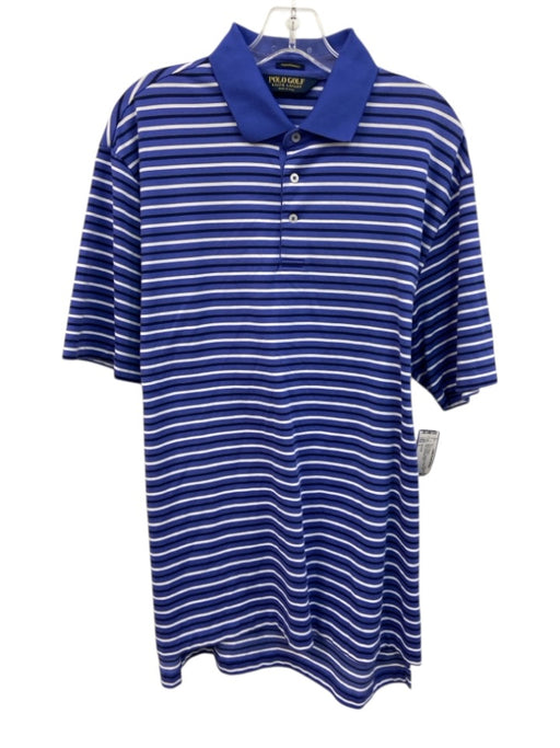 Polo Golf Size L Blue & White Synthetic Striped Polo Men's Short Sleeve Blue & White / L