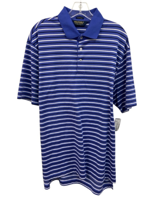 Polo Golf Size L Blue & White Synthetic Striped Polo Men's Short Sleeve Blue & White / L