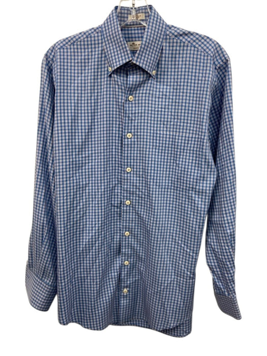 Peter Millar Size S Blue & White Synthetic Plaid Button Up Long Sleeve Shirt Blue & White / S