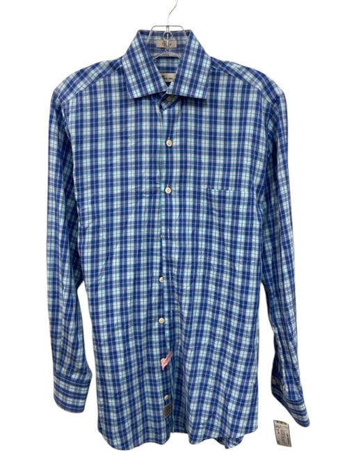 Peter Millar Size S Blue & White Cotton Plaid Button Down Long Sleeve Shirt Blue & White / S