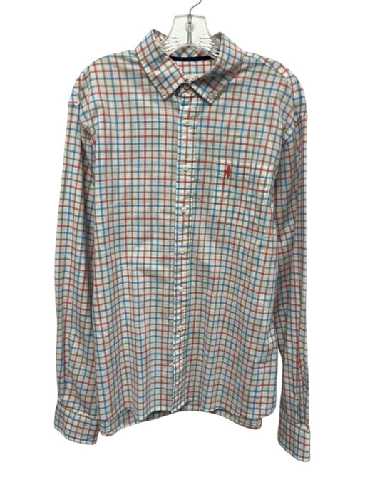 Johnnie O Size L White & Multi Linen Blend Plaid Button Up Long Sleeve Shirt White & Multi / L
