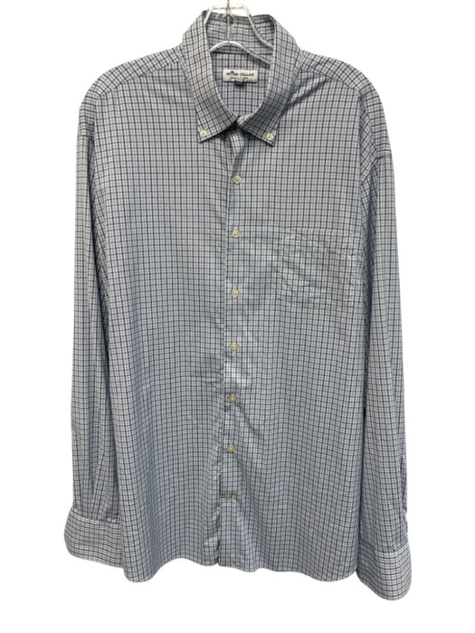 Peter Millar Size XL White & Blue Synthetic Plaid Button Up Long Sleeve Shirt White & Blue / XL