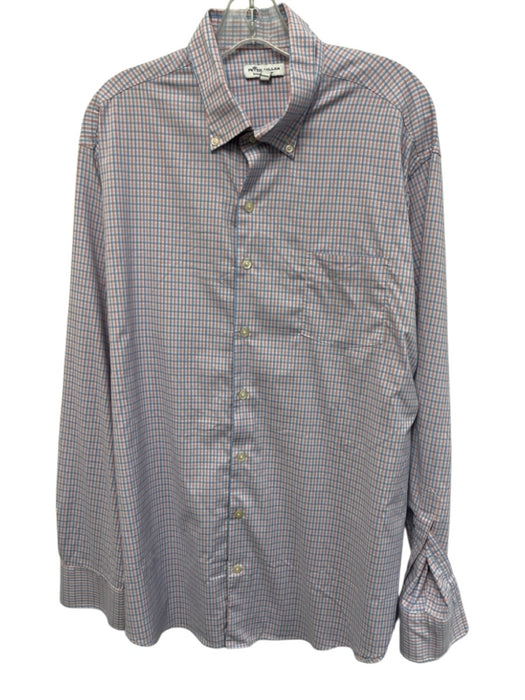 Peter Millar Size XL Red, White & Blue Synthetic Plaid Men's Long Sleeve Shirt Red, White & Blue / XL