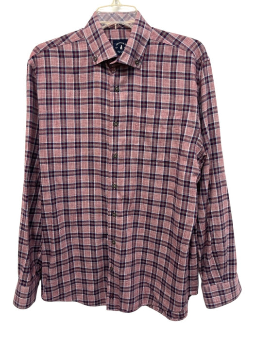 Johnnie O Size M Red Cotton Blend Plaid Button Up Button Down Long Sleeve Shirt Red / M