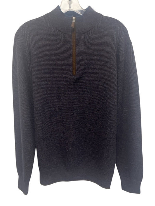 Peter Millar Size M Brown & Blue Wool Knit Quarter Zip Men's Sweater Brown & Blue / M