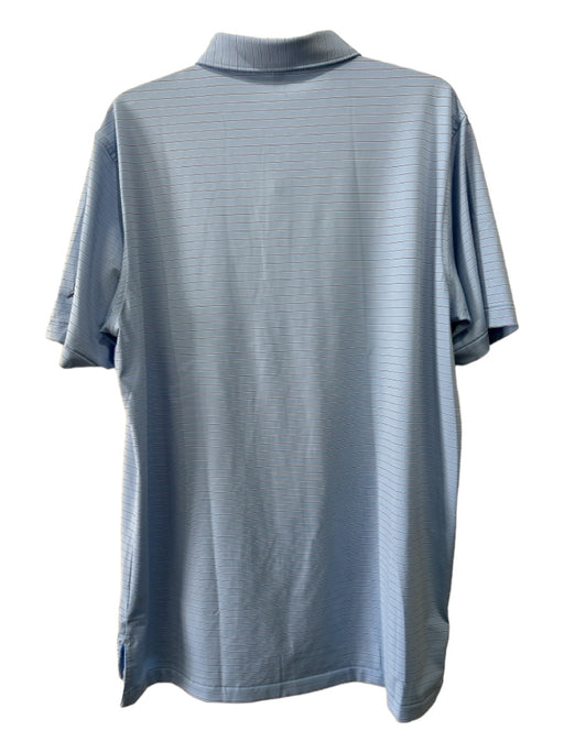 Peter Millar Size L Light Blue & Tan Synthetic Striped Polo Men's Short Sleeve L