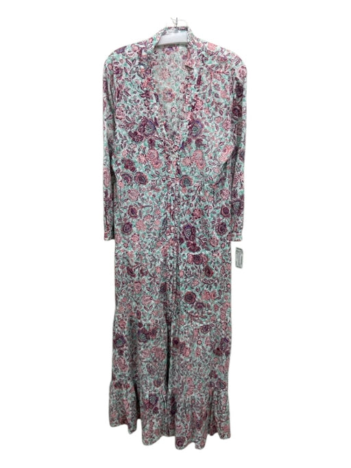 Poupette St. Barth Size M Green, White, Pink Cotton Floral Button Maxi Dress Green, White, Pink / M