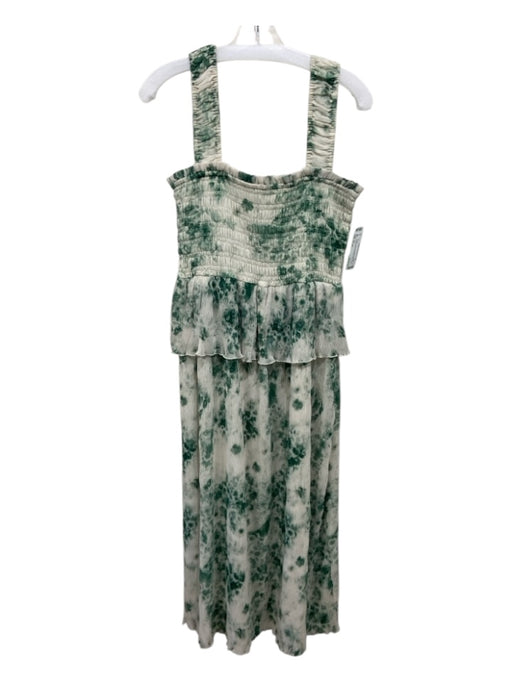 Ganni Size S / 40 Cream & Green Polyester Shirred Square Neck Sleeveless Dress Cream & Green / S / 40