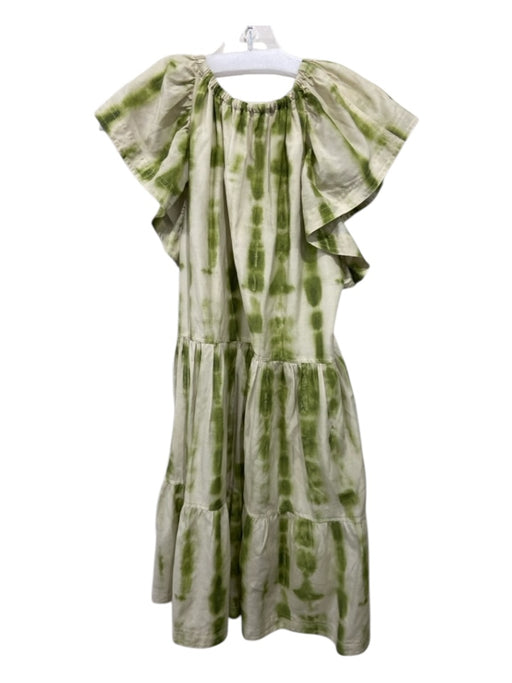 Marie Oliver Size M Cream & Green Cotton & Silk V Neck Tie Dye Drop Waist Dress Cream & Green / M