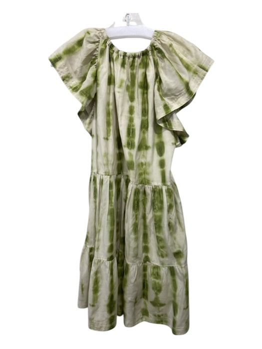 Marie Oliver Size M Cream & Green Cotton & Silk V Neck Tie Dye Drop Waist Dress Cream & Green / M