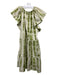 Marie Oliver Size M Cream & Green Cotton & Silk V Neck Tie Dye Drop Waist Dress Cream & Green / M