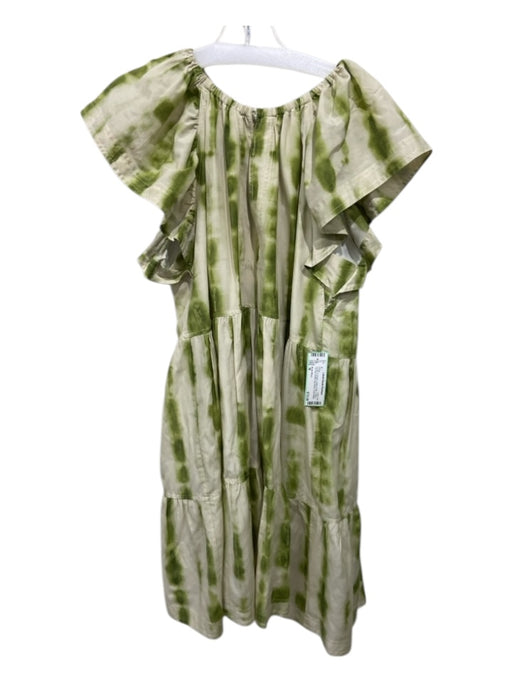 Marie Oliver Size M Cream & Green Cotton & Silk V Neck Tie Dye Drop Waist Dress Cream & Green / M