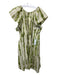 Marie Oliver Size M Cream & Green Cotton & Silk V Neck Tie Dye Drop Waist Dress Cream & Green / M