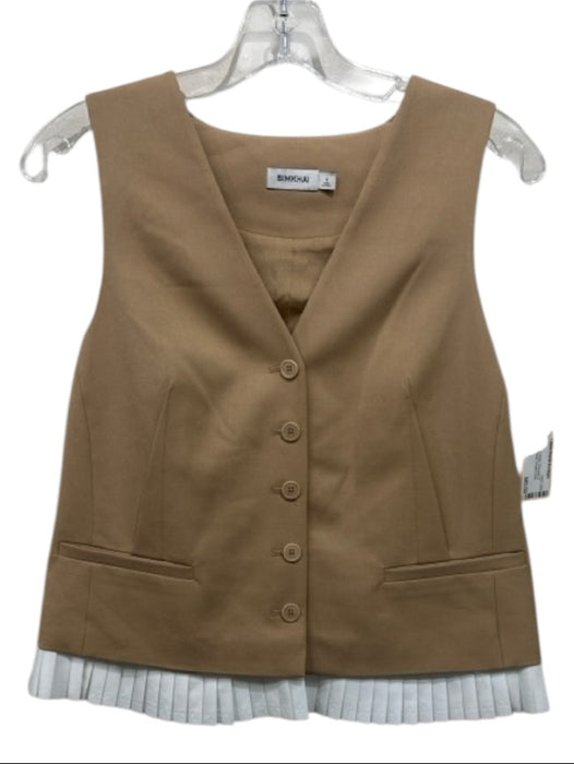 Simkhai Size 8 Camel Brown & White Polyester & Viscose Sleeveless Buttons Top Camel Brown & White / 8