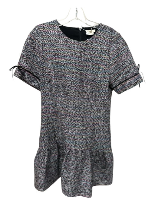 Shoshanna Size 8 White, Black & Multi Acrylic Blend Short Sleeve Knit Dress White, Black & Multi / 8