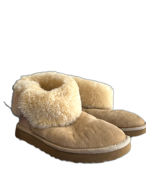 Ugg Shoe Size 8 Tan Suede Sheepskin foldover Flat Button Booties Tan / 8