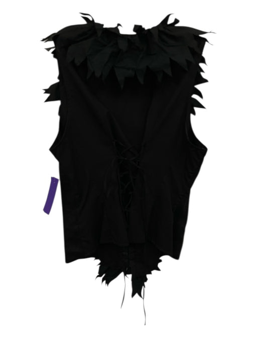 Anne Fontaine Size 3 Black Cotton Hook & Eye Sleeveless Feather Trim Top Black / 3