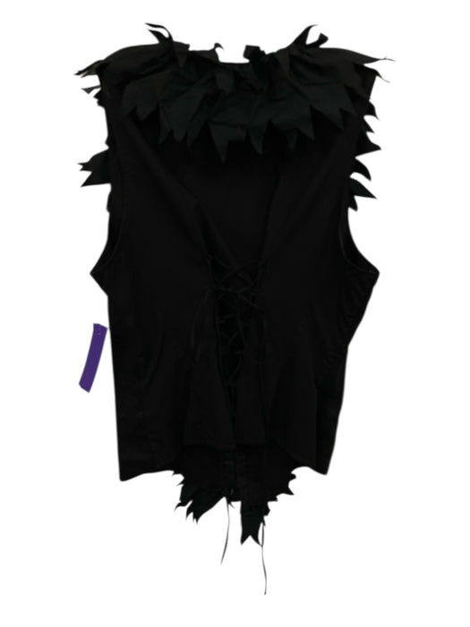 Anne Fontaine Size 3 Black Cotton Hook & Eye Sleeveless Feather Trim Top Black / 3