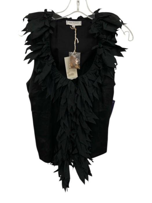 Anne Fontaine Size 3 Black Cotton Hook & Eye Sleeveless Feather Trim Top Black / 3
