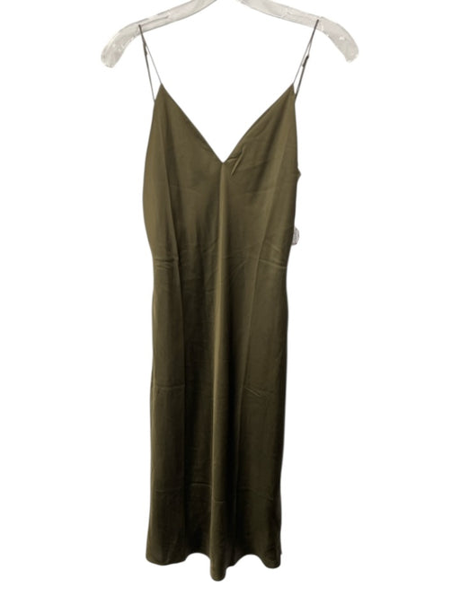 Cami NYC Size M Olive Green Silk Satin Spaghetti Strap V Neck Slip Dress Olive Green / M