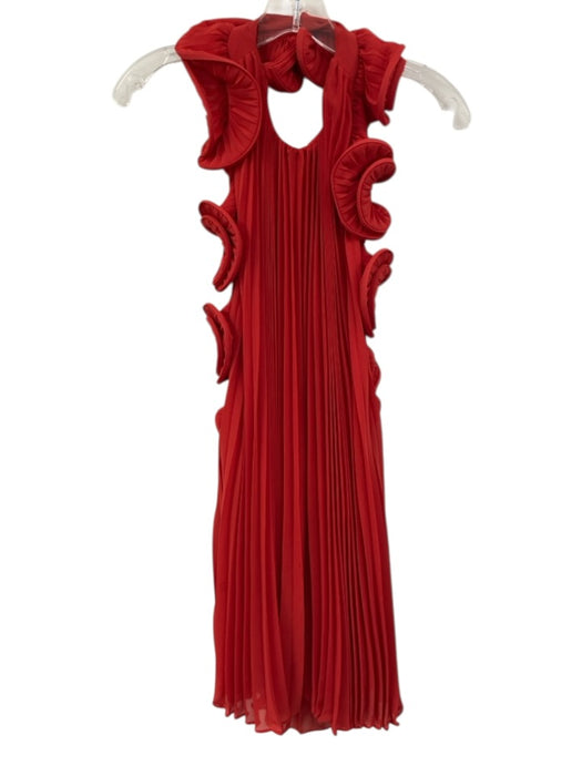 AMUR Size 2 Red Polyester Halter Neck Accordion Pleat Swirl Open Back Dress Red / 2