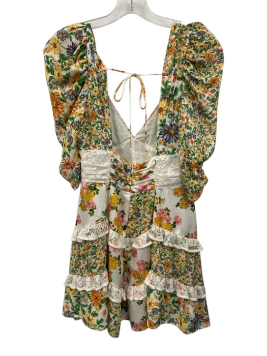 For Love & Lemons Size S White, Green & Yellow Polyester Floral Dress White, Green & Yellow / S