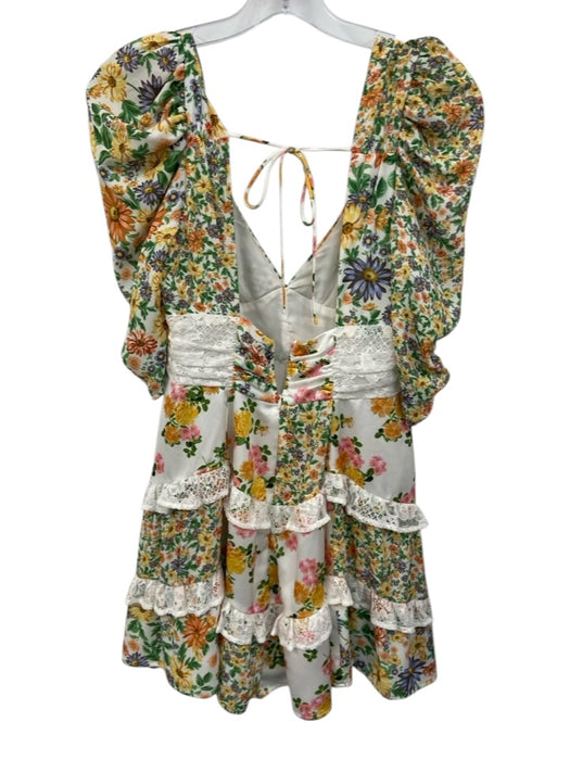 For Love & Lemons Size S White, Green & Yellow Polyester Floral Dress White, Green & Yellow / S