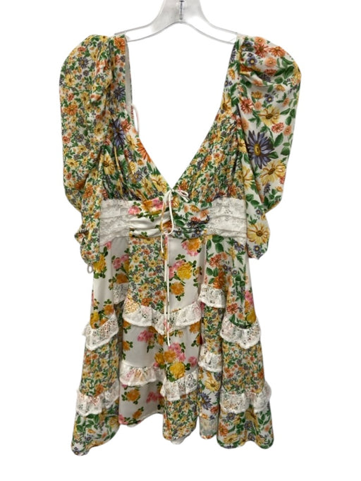 For Love & Lemons Size S White, Green & Yellow Polyester Floral Dress White, Green & Yellow / S