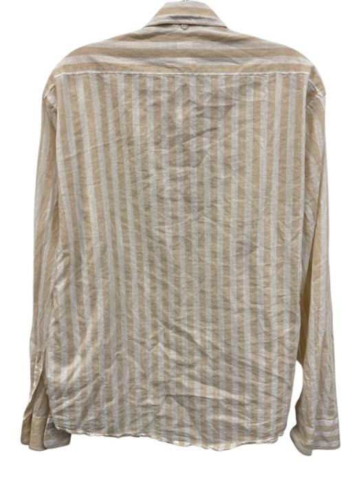 Billy Reid Size L Peach & White Cotton Long Sleeve Striped Button Up Pockets Top Peach & White / L