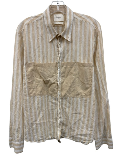 Billy Reid Size L Peach & White Cotton Long Sleeve Striped Button Up Pockets Top Peach & White / L