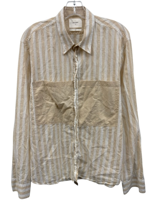 Billy Reid Size L Peach & White Cotton Long Sleeve Striped Button Up Pockets Top Peach & White / L