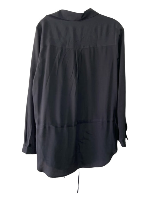 Acrobat Size M Black Silk Collared Button Up Long Sleeve Drawstring Waist Top Black / M