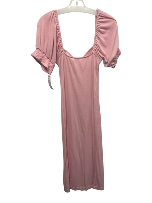 FP Beach Size XS Pink Poly Blend Puff Sleeves Ribbed Midi Dress Pink / XS