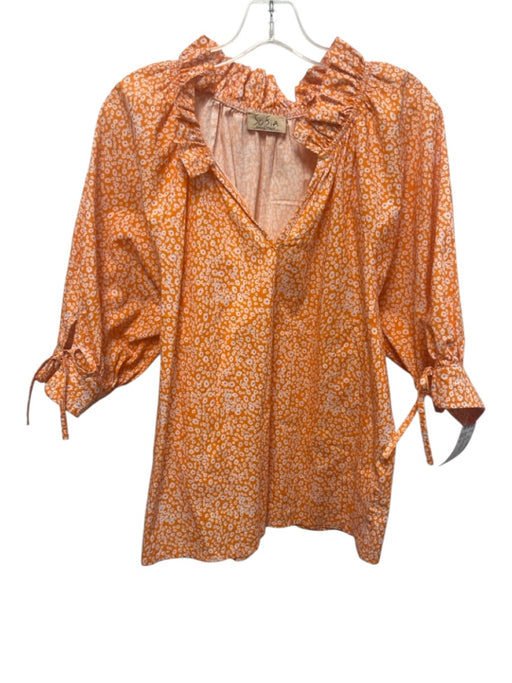 Sofia Size S Orange Cotton Blend floral print V Neck Top Orange / S