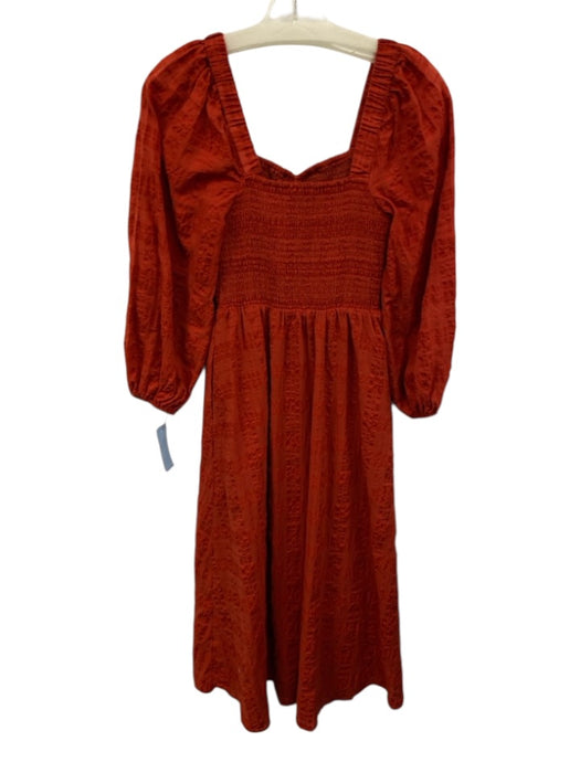 Madewell Size XS Red Orange Cotton & Polyester Smocked Balloon Sleeve Dress Red Orange / XS