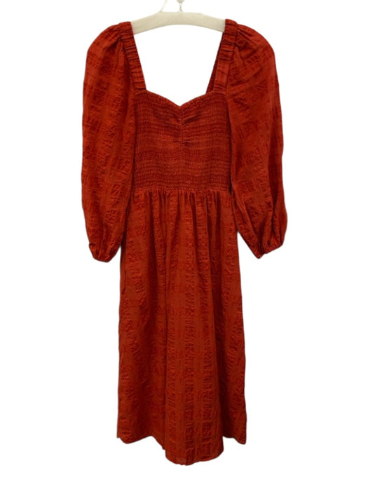 Madewell Size XS Red Orange Cotton & Polyester Smocked Balloon Sleeve Dress Red Orange / XS