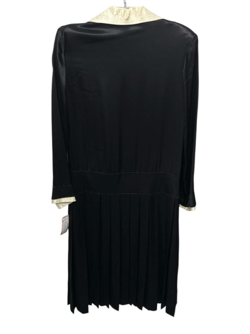 Albert Nipon Black & Cream Satin Button Detail Pleated Dress Black & Cream