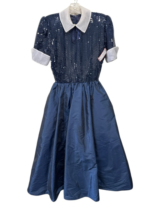 Victor Costa Size S/M Blue & White Sequined Collared Dress Blue & White / S/M