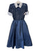 Victor Costa Size S/M Blue & White Sequined Collared Dress Blue & White / S/M