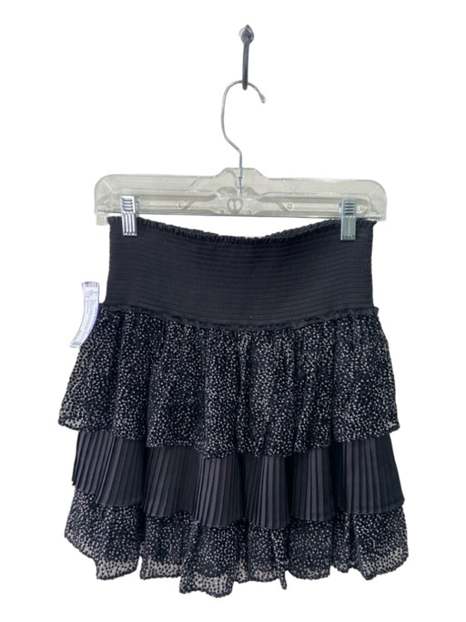 Ramy Brook Size L Black Polyester Elastic Waist Tiered Speckled Pleated Skirt Black / L