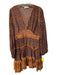 Ulla Johnson Size 12 Orange & Brown Silk V Neck Side Zip Geometric Dress Orange & Brown / 12
