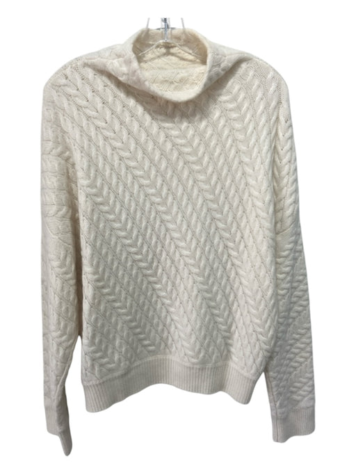 Loulou Studio Size M Cream Cashmere Turtle Neck Cable Knit Diagonal Sweater Cream / M