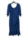Saloni Size 10 Blue Cotton Eyelet Lace Puff 1/2 Sleeve Front Slit Dress Blue / 10