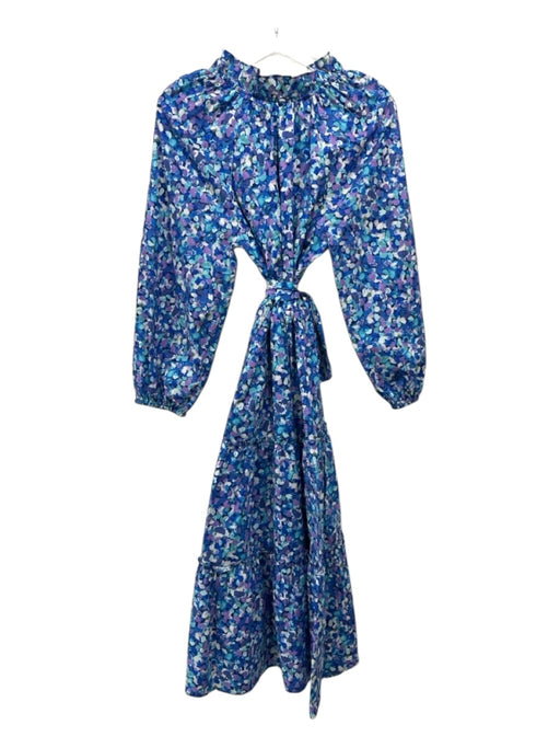 Sara Campbell Size M Blue, Aqua & Multi Cotton 3/4 Sleeve Floral V Neck Dress Blue, Aqua & Multi / M