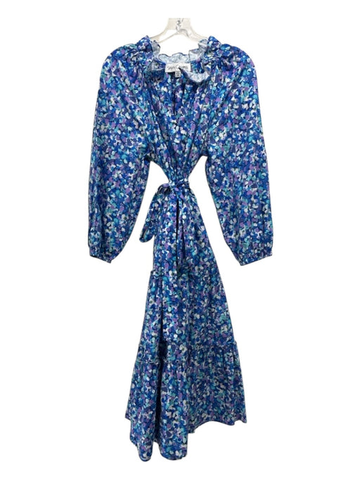 Sara Campbell Size M Blue, Aqua & Multi Cotton 3/4 Sleeve Floral V Neck Dress Blue, Aqua & Multi / M