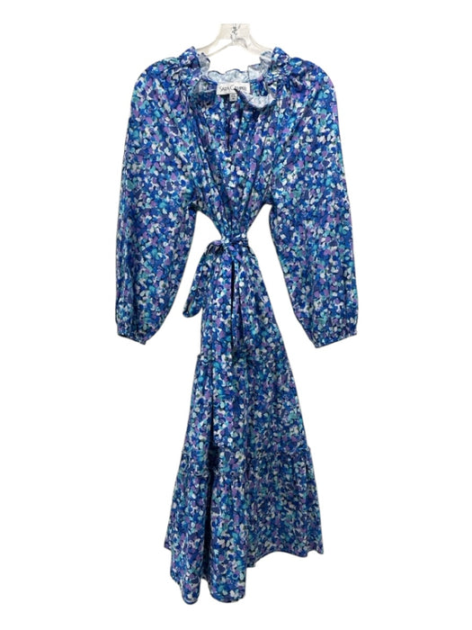 Sara Campbell Size M Blue, Aqua & Multi Cotton 3/4 Sleeve Floral V Neck Dress Blue, Aqua & Multi / M