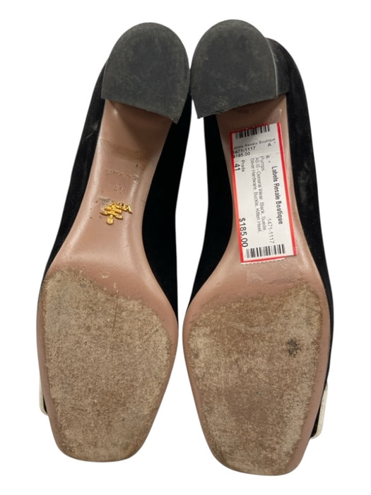 Prada Shoe Size 41 Black Suede Silver Hardware Buckle Kitten Heel Pumps Black / 41