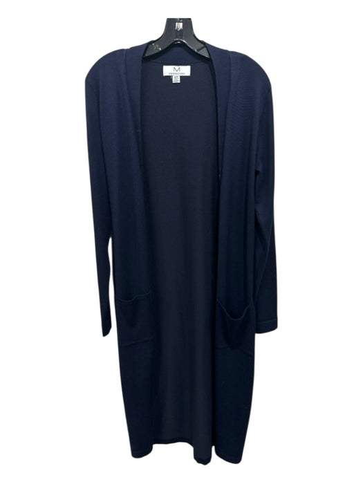 Magaschoni Size M Navy Rayon Blend Open Front Long Sleeve Pockets Long Cardigan Navy / M