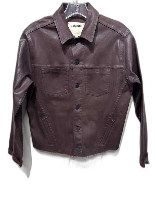 L'agence Size Medium Dark Brown Cotton Blend Long Sleeve Button Front Jacket Dark Brown / Medium